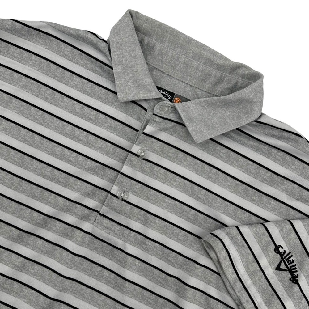 Callaway Opti-Dri Performance Polo Shirt Gray Striped Short Sleeve Mens Large